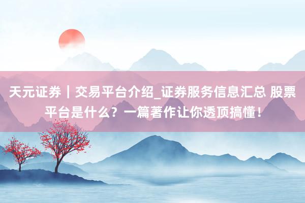 天元证券｜交易平台介绍_证券服务信息汇总 股票平台是什么？一篇著作让你透顶搞懂！
