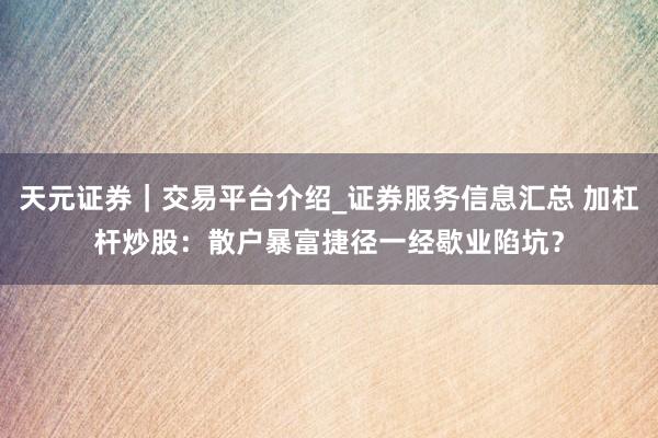 天元证券｜交易平台介绍_证券服务信息汇总 加杠杆炒股：散户暴富捷径一经歇业陷坑？