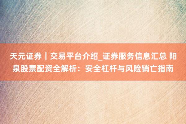 天元证券｜交易平台介绍_证券服务信息汇总 阳泉股票配资全解析：安全杠杆与风险销亡指南