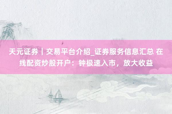 天元证券｜交易平台介绍_证券服务信息汇总 在线配资炒股开户：钟极速入市，放大收益