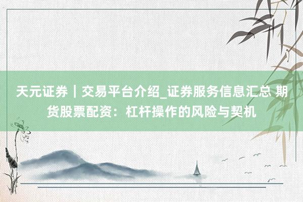 天元证券｜交易平台介绍_证券服务信息汇总 期货股票配资：杠杆操作的风险与契机